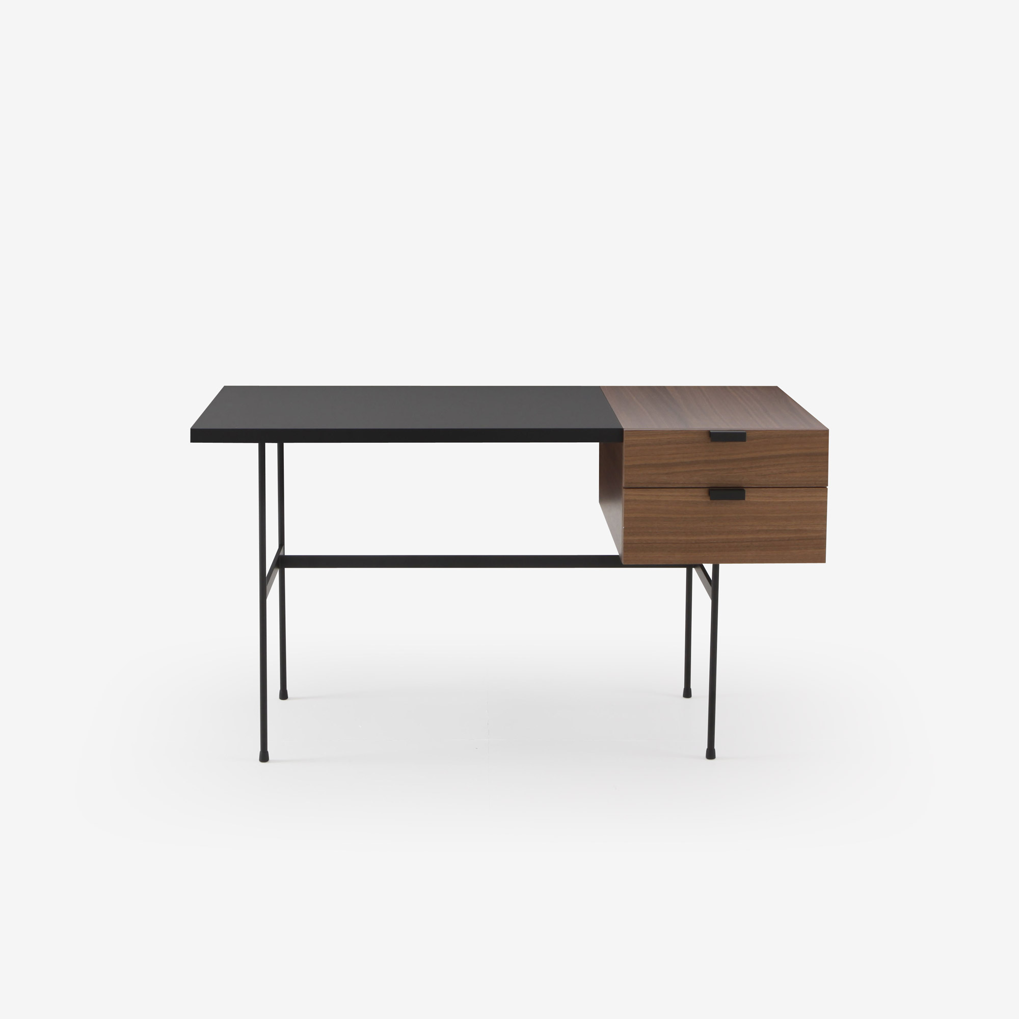 Image Desk walnut + black fenix laminate frame in circular tubing 1