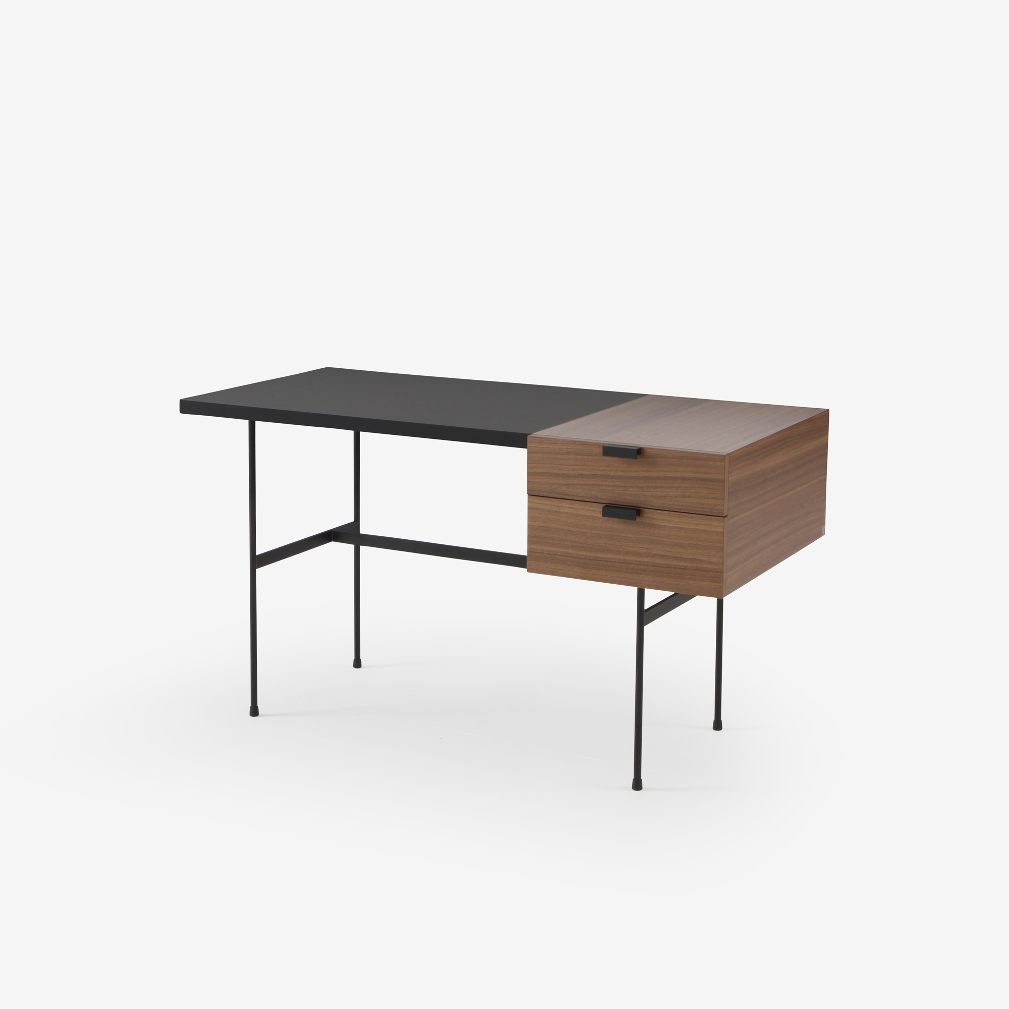 Image Desk walnut + black fenix laminate frame in circular tubing 2