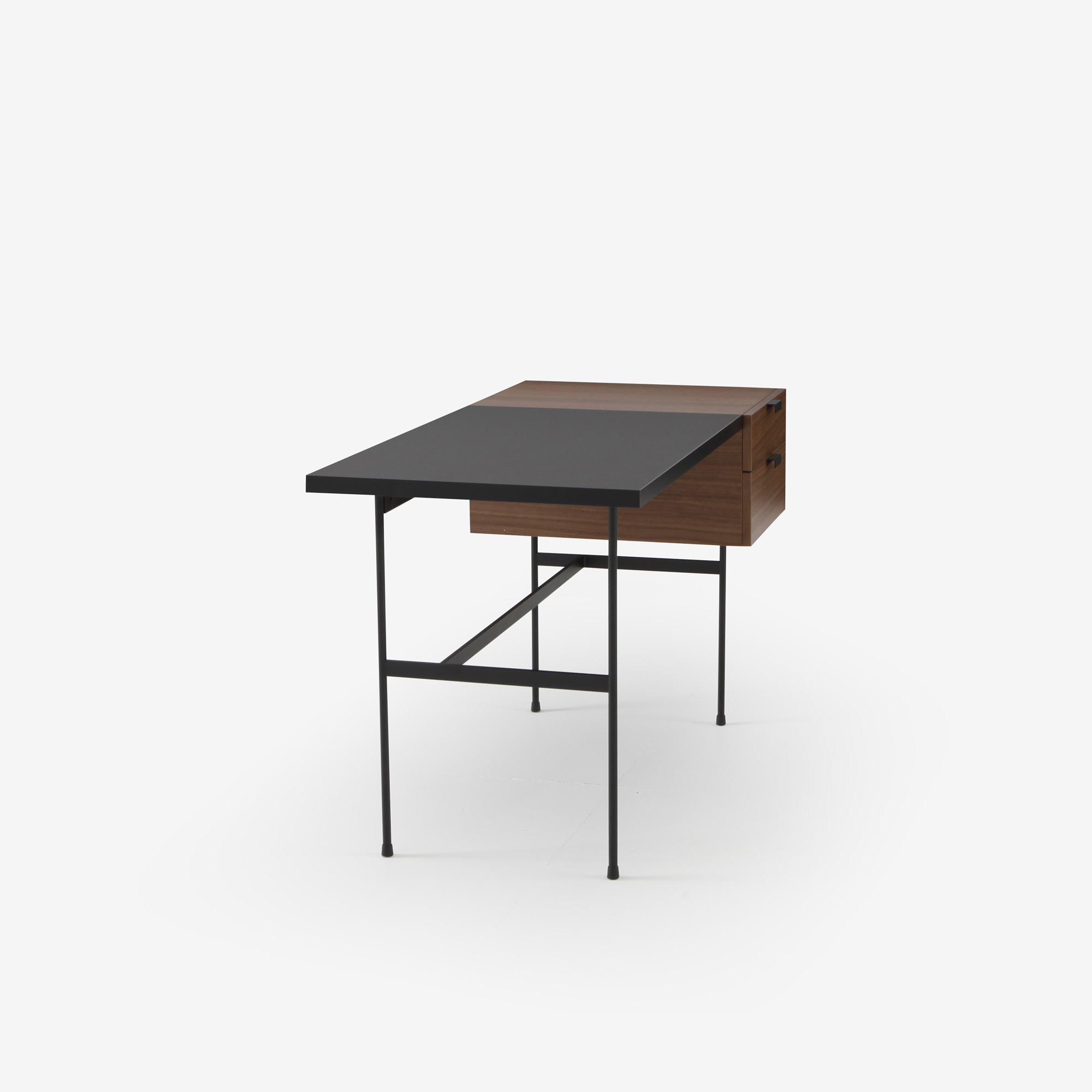 Image Desk walnut + black fenix laminate frame in circular tubing 4