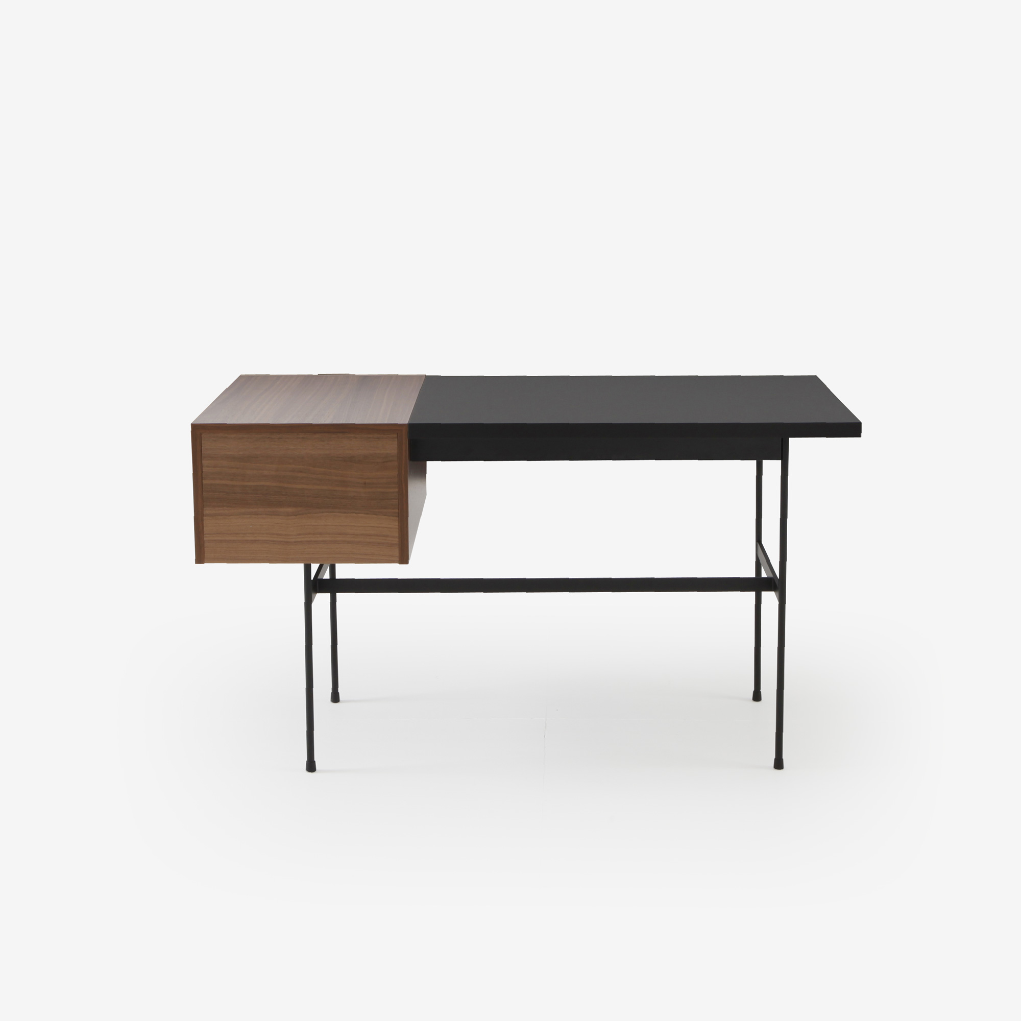 Image Desk walnut + black fenix laminate frame in circular tubing 5