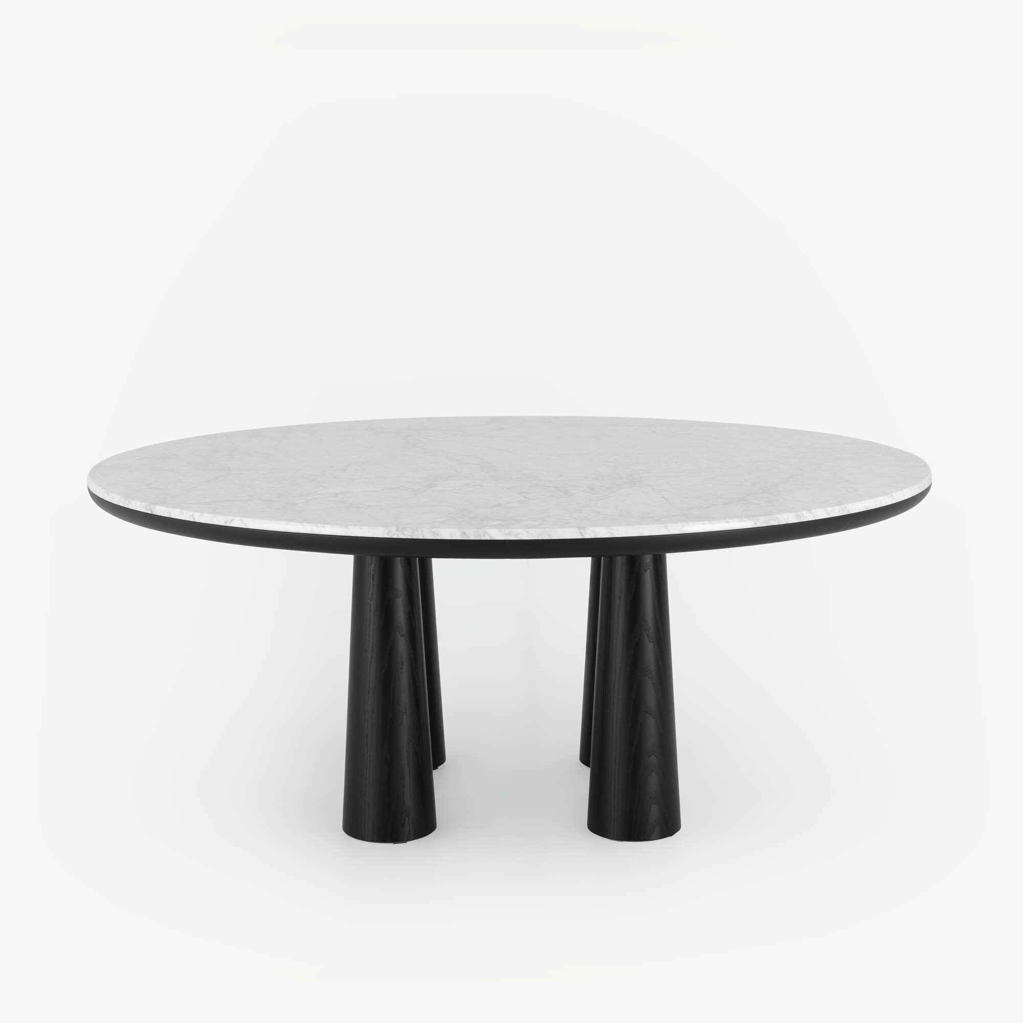 Image TABLE DE REPAS MARBRE BLANC DE CARRARE PIÉTEMENT FRÊNE TEINTÉ NOIR