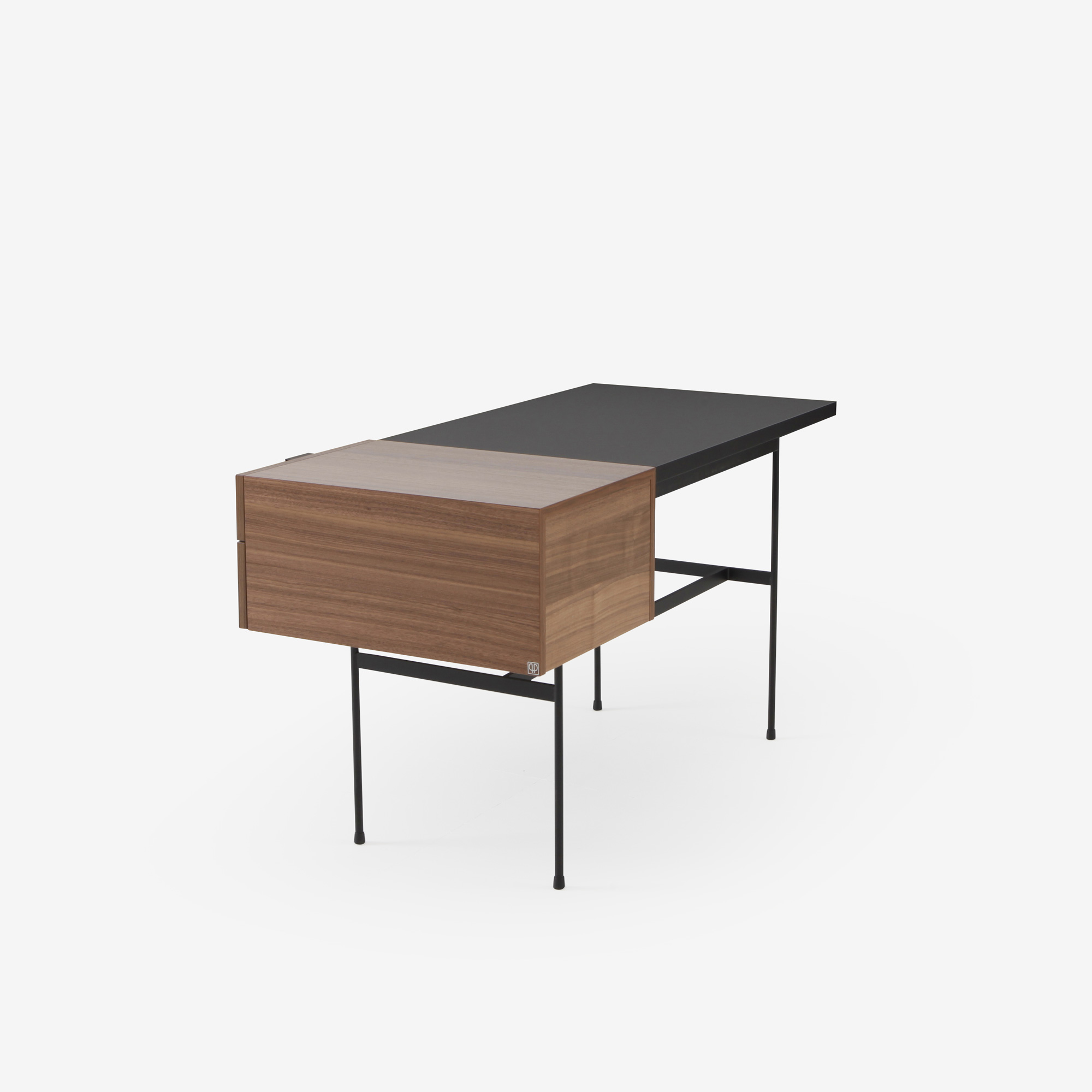 Image Desk walnut + black fenix laminate base in circular tubing 6