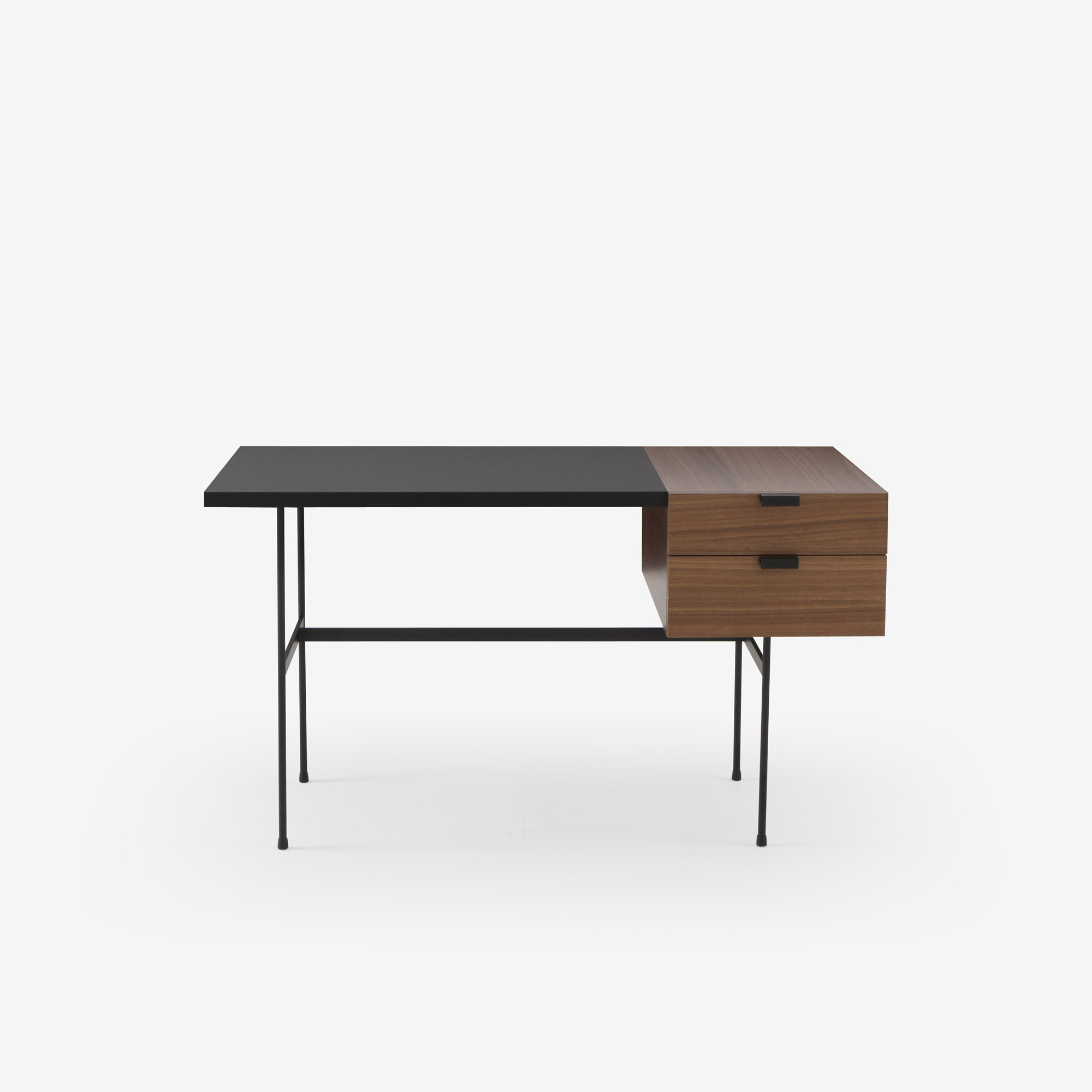 Image DESK WALNUT + BLACK FENIX LAMINATE BASE IN CIRCULAR TUBING