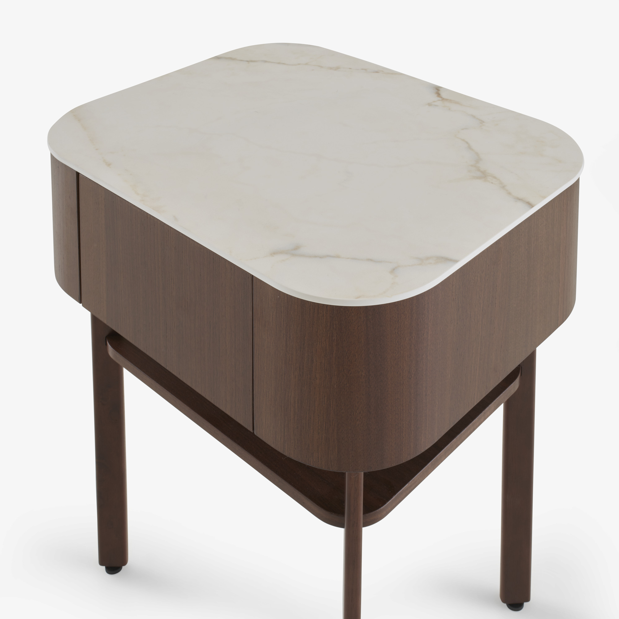 Image Bedside table dark walnut top in white marble-effect ceramic stoneware 5