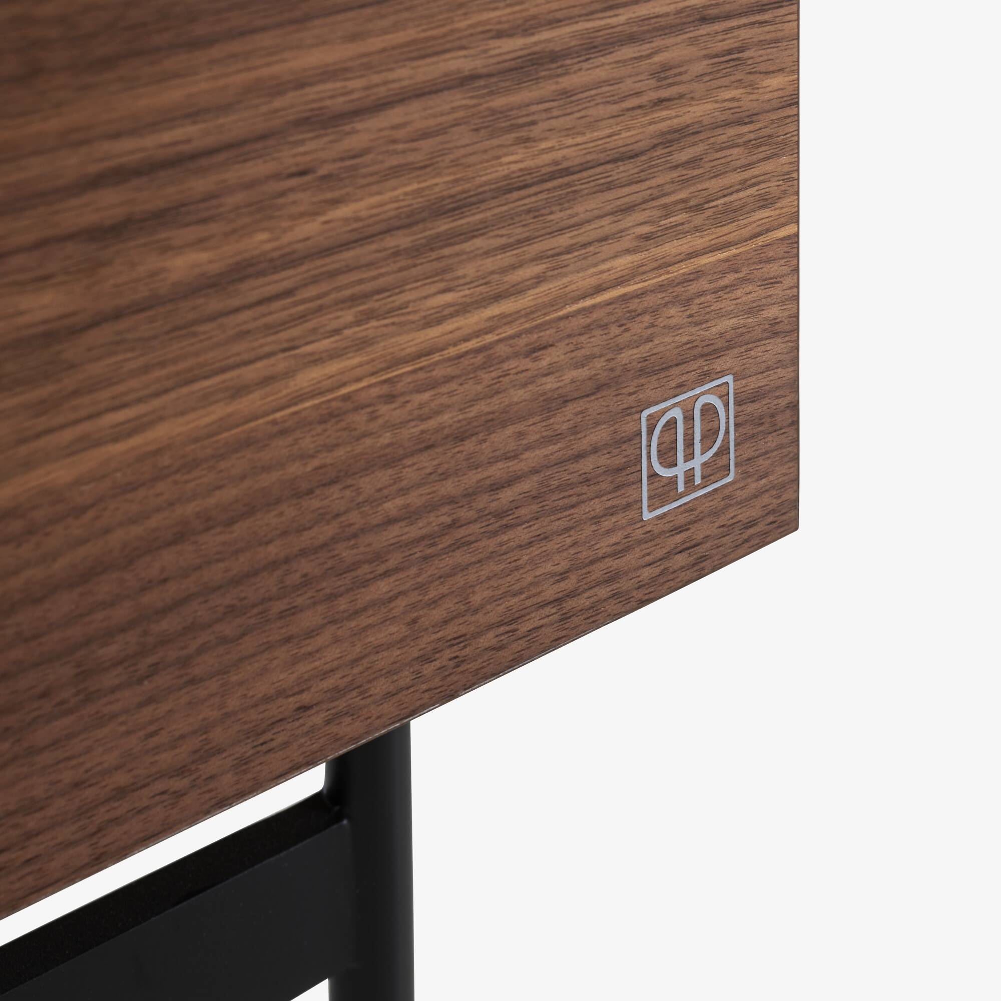 Image Bedside table walnut + black fenix laminate base in circular tubing 7