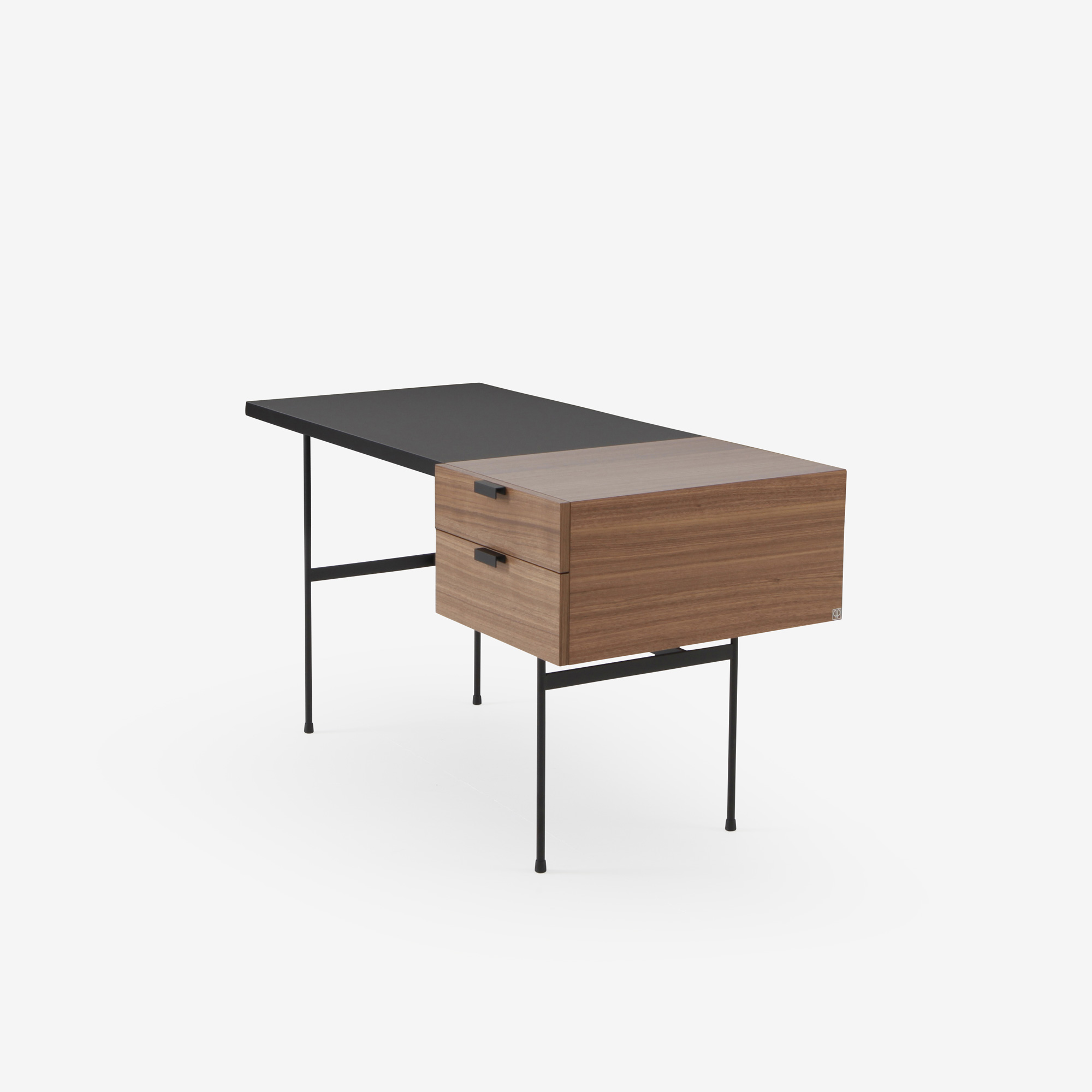 Image Desk walnut + black fenix laminate base in circular tubing 3