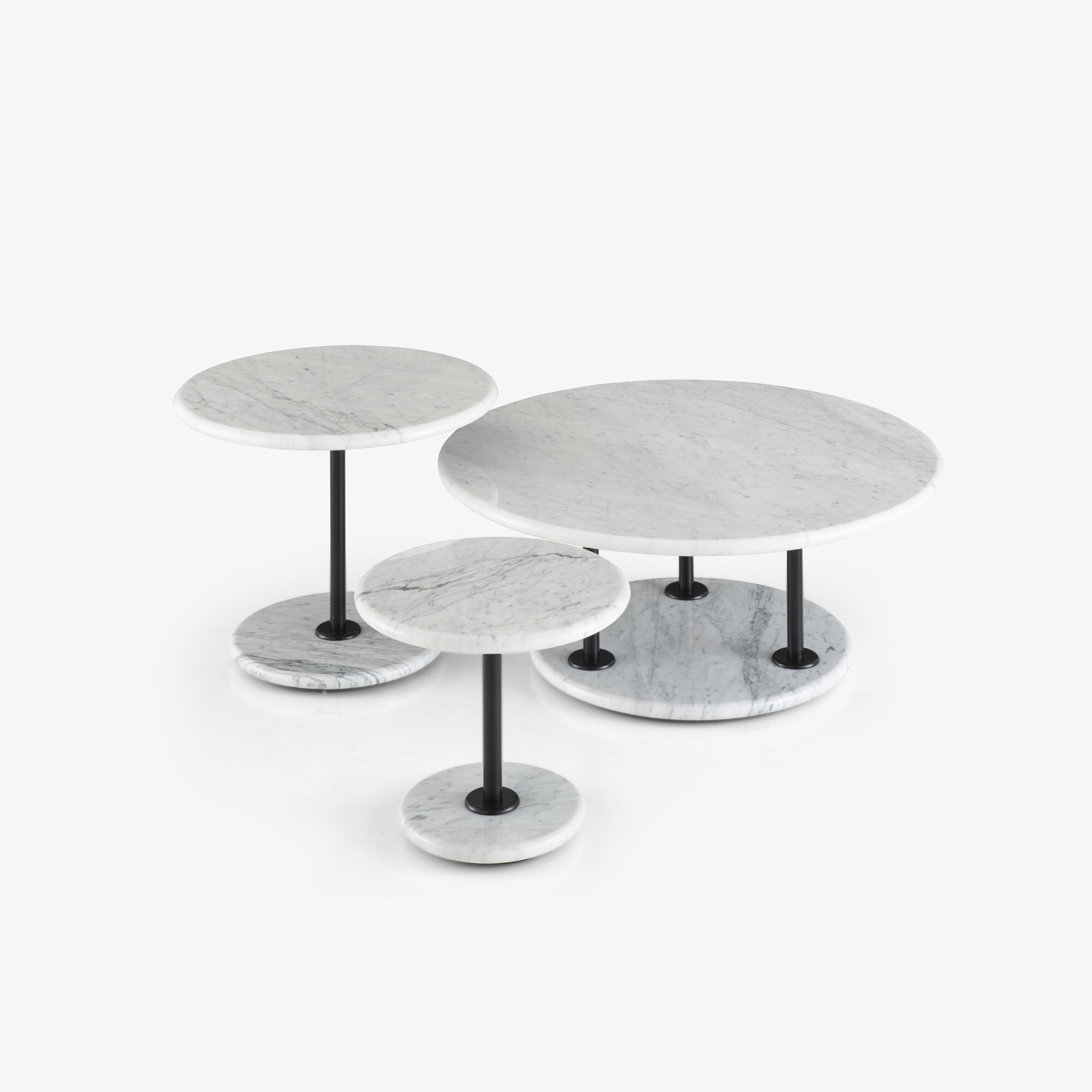 Image Small pedestal table black lacquered steel base white marble top 2