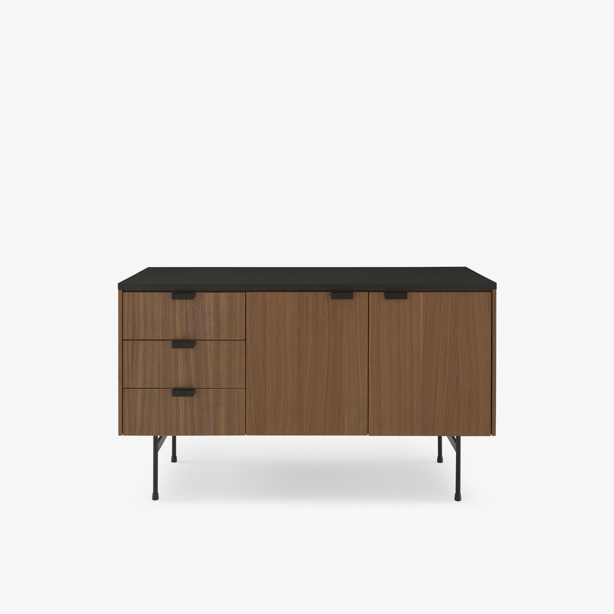 Image Sideboard walnut + black fenix laminate base in circular tubing 1