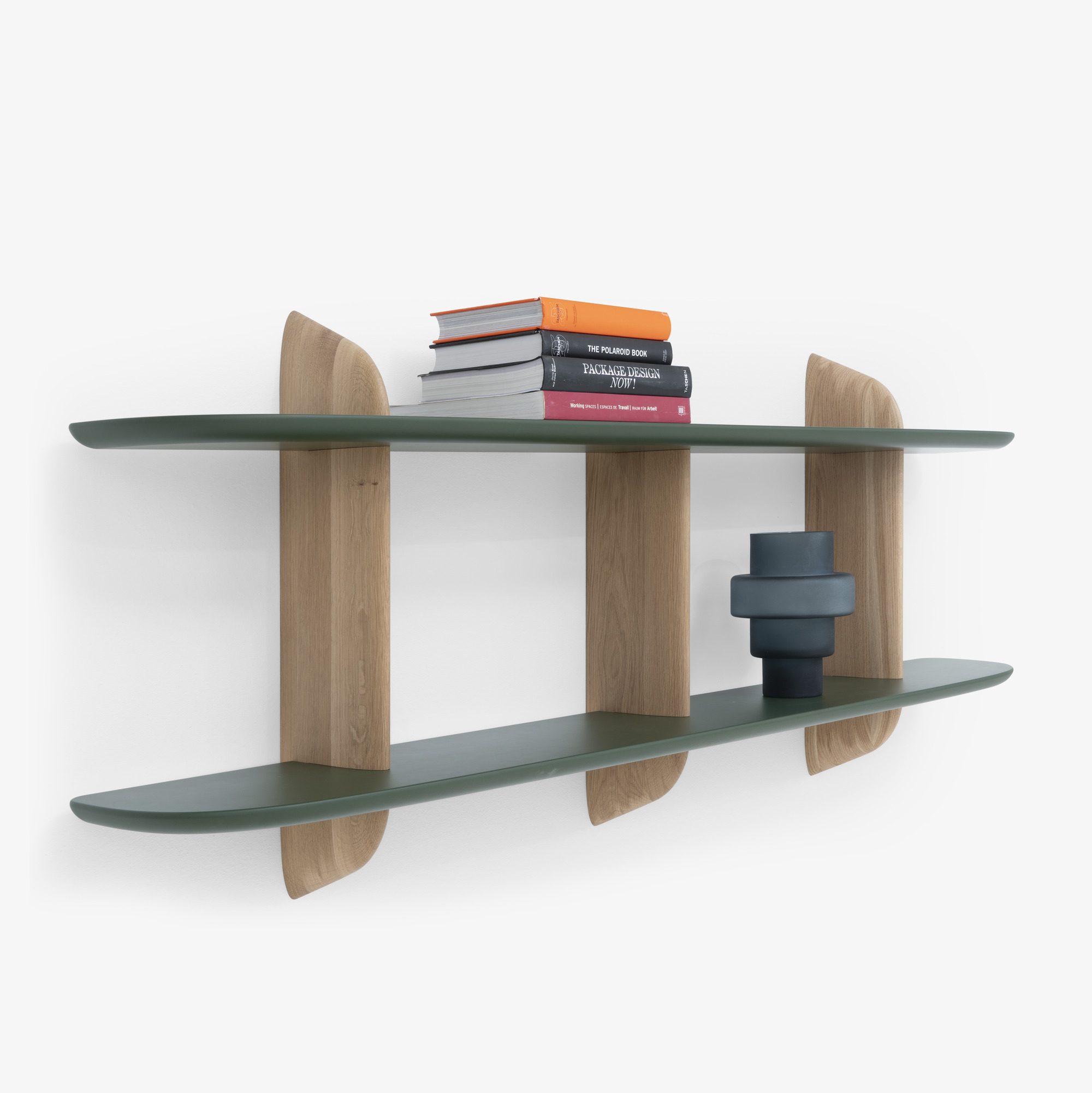 Image Wall shelf withened oak / green lacquered large 2