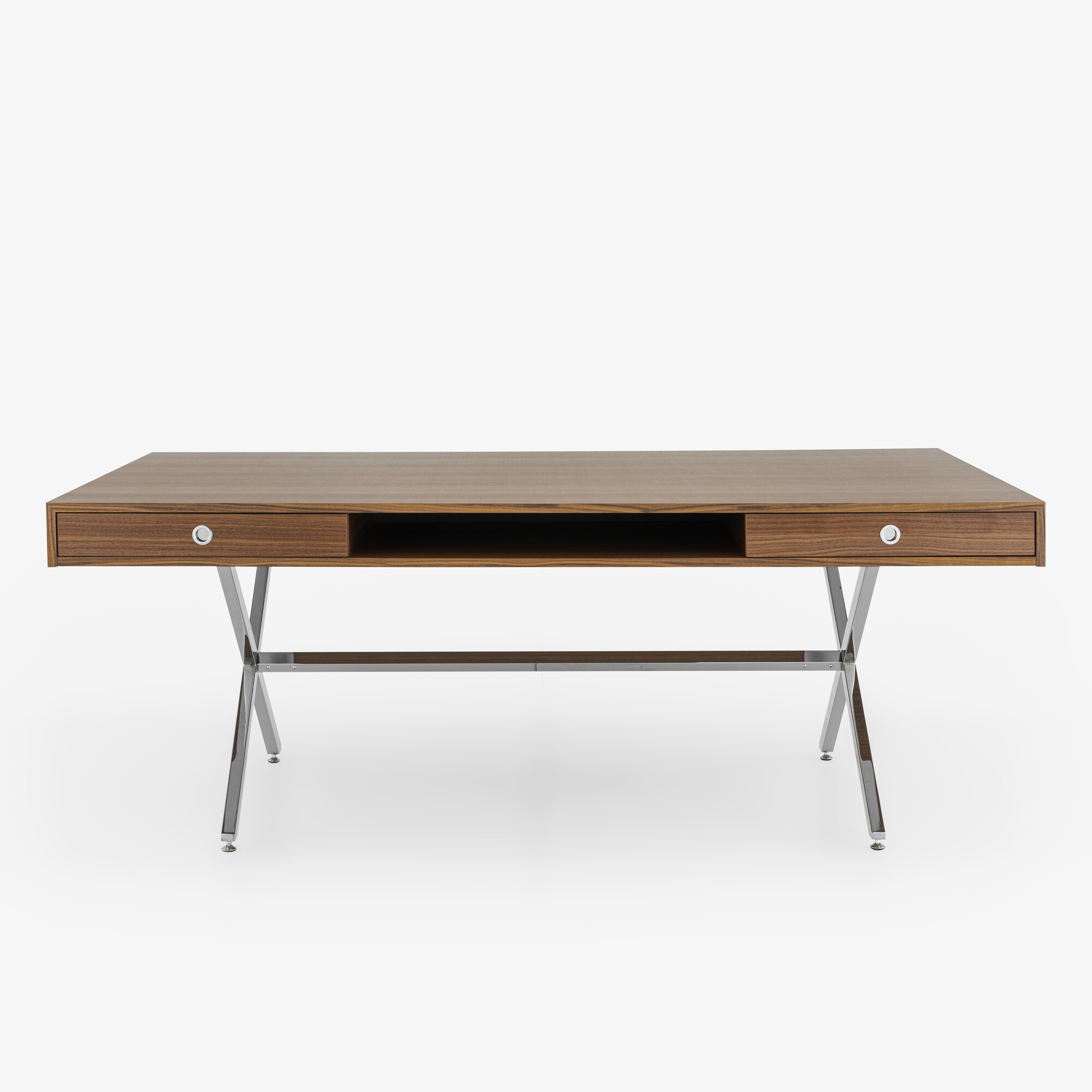 Image DESK WALNUT TOP BRILLIANT CHROMED BASE