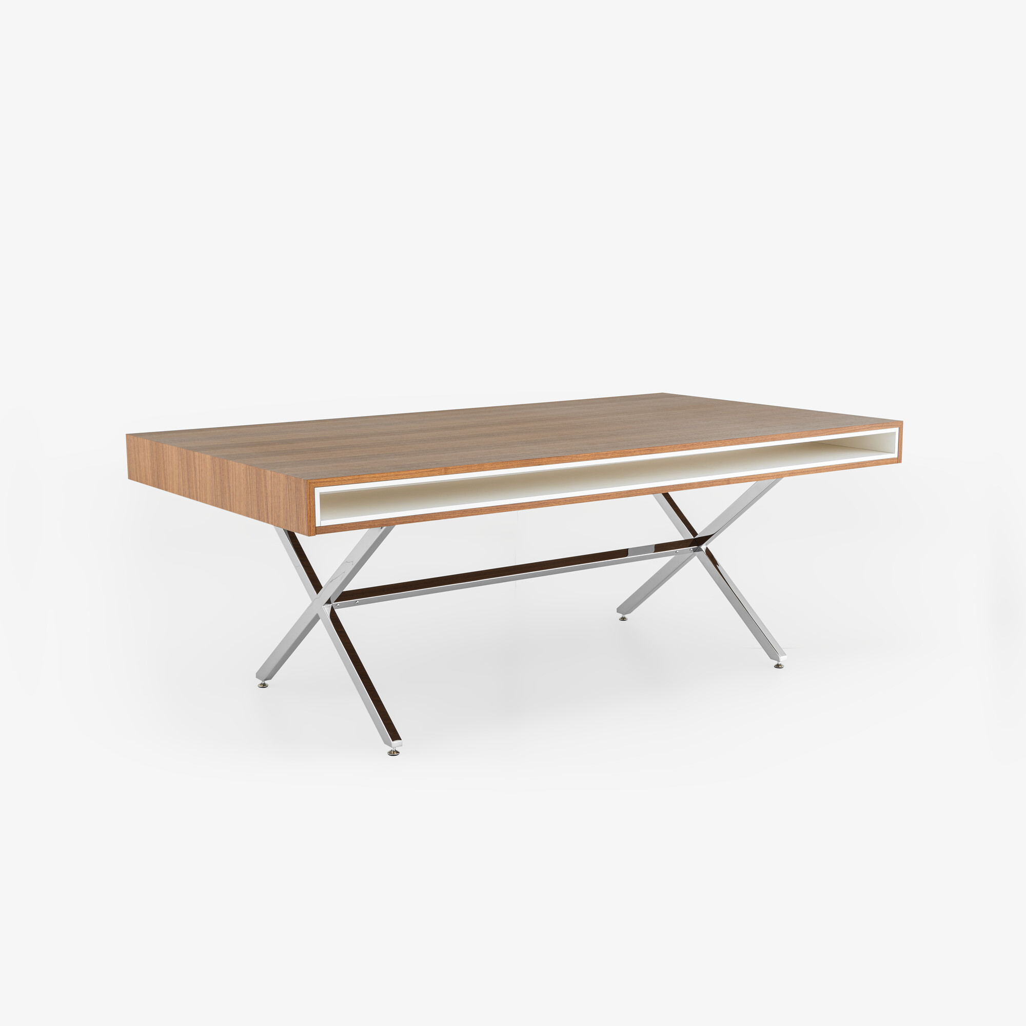 Image Desk walnut top brilliant chromed base 2
