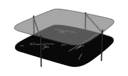 LOW TABLE - BRASS-EFFECT STEEL STRUCTURE UPPER TOP IN GREY SMOKED GLASS LOWER TOP IN MARQUINIA STONEWARE
