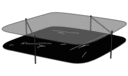 LOW TABLE - BLACK LACQUERED STEEL STRUCTURE UPPER TOP IN GREY SMOKED GLASS LOWER TOP IN MARQUINIA STONEWARE