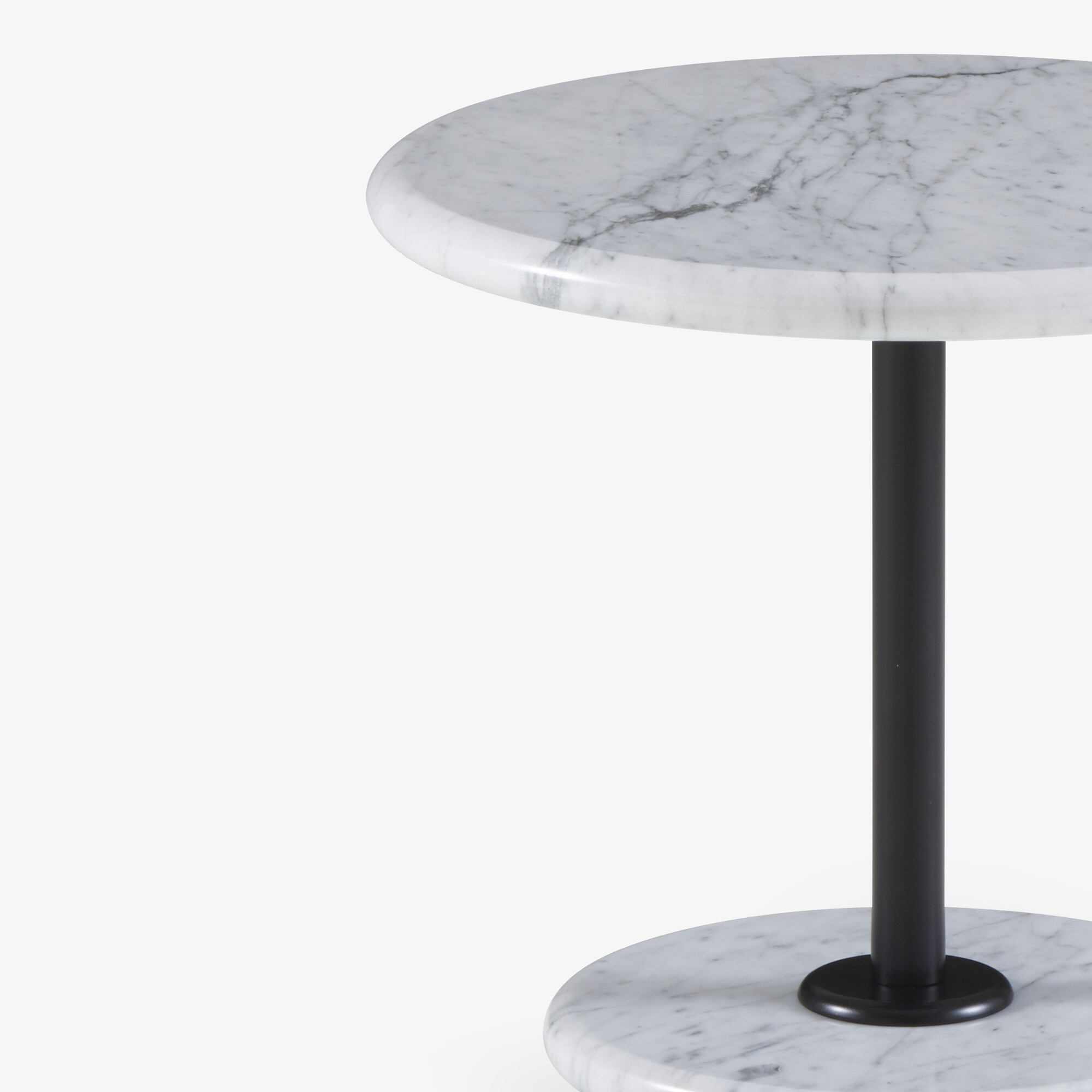 Image Small pedestal table black lacquered steel base white carrara marble top 3