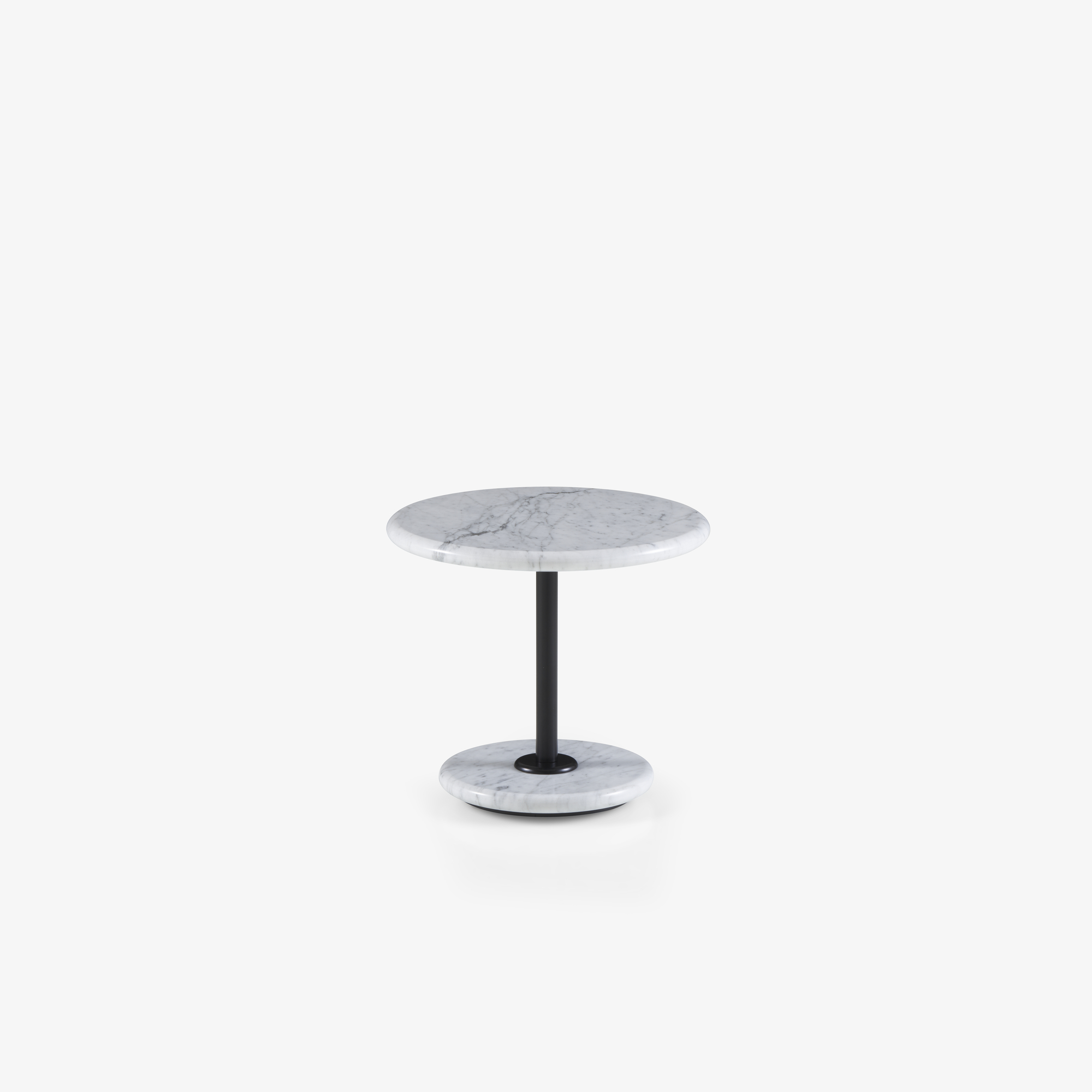 Image Small pedestal table black lacquered steel base white carrara marble top 1