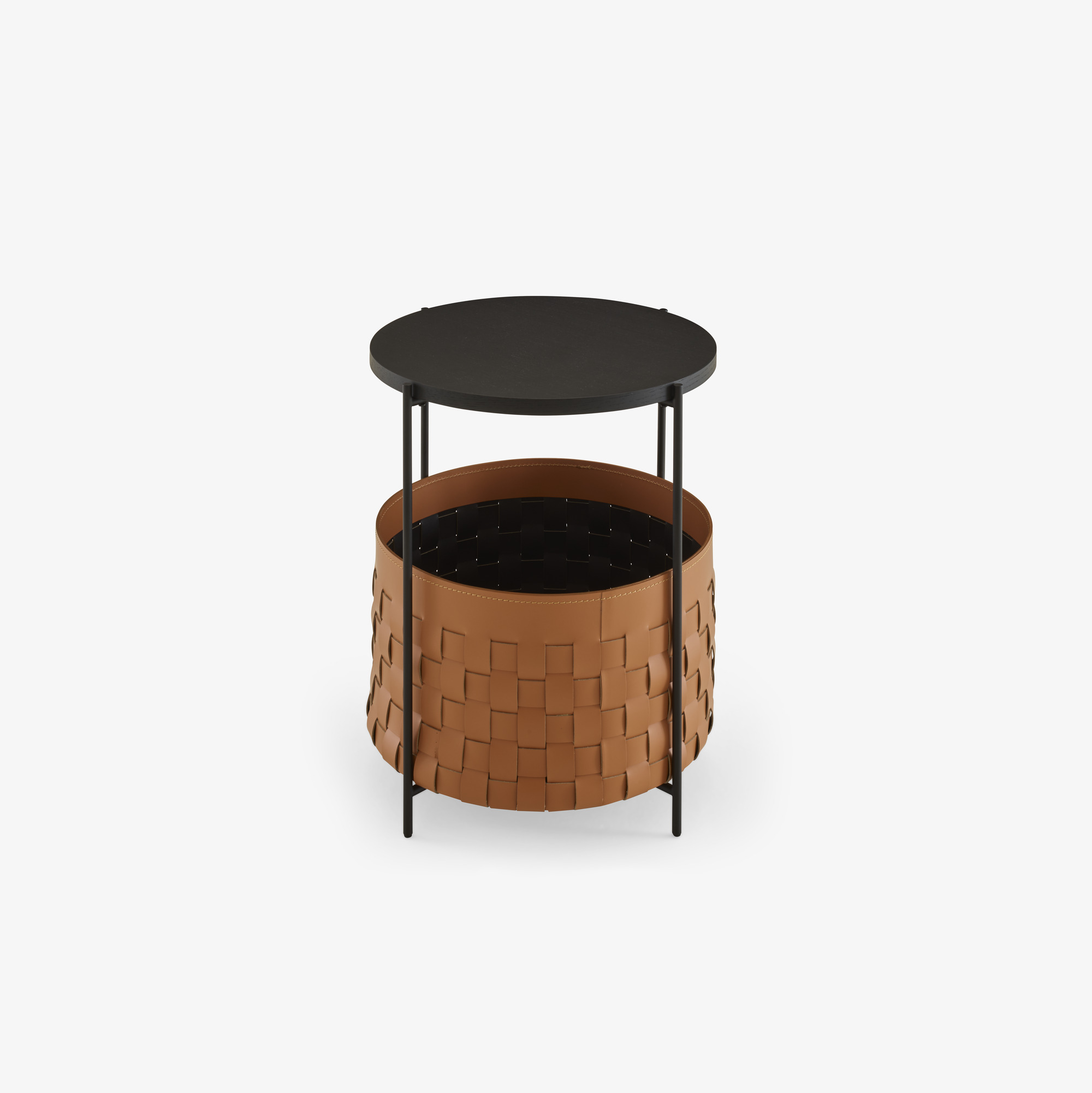 Image BED SIDE TABLE NATURAL 'SYNDERME' LEATHER BLACK INTERIOR