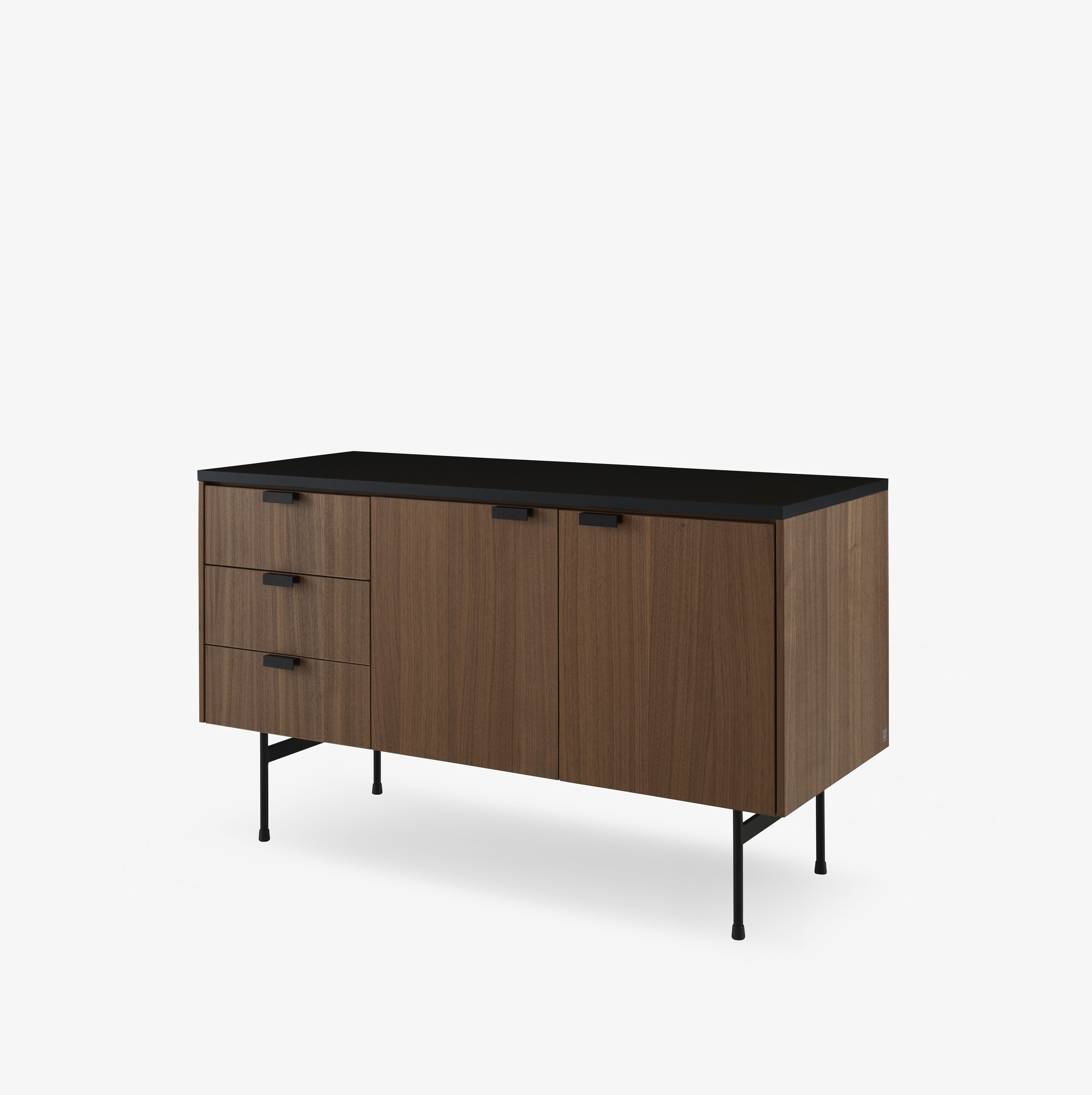 Image Sideboard walnut + black fenix laminate base in circular tubing 2