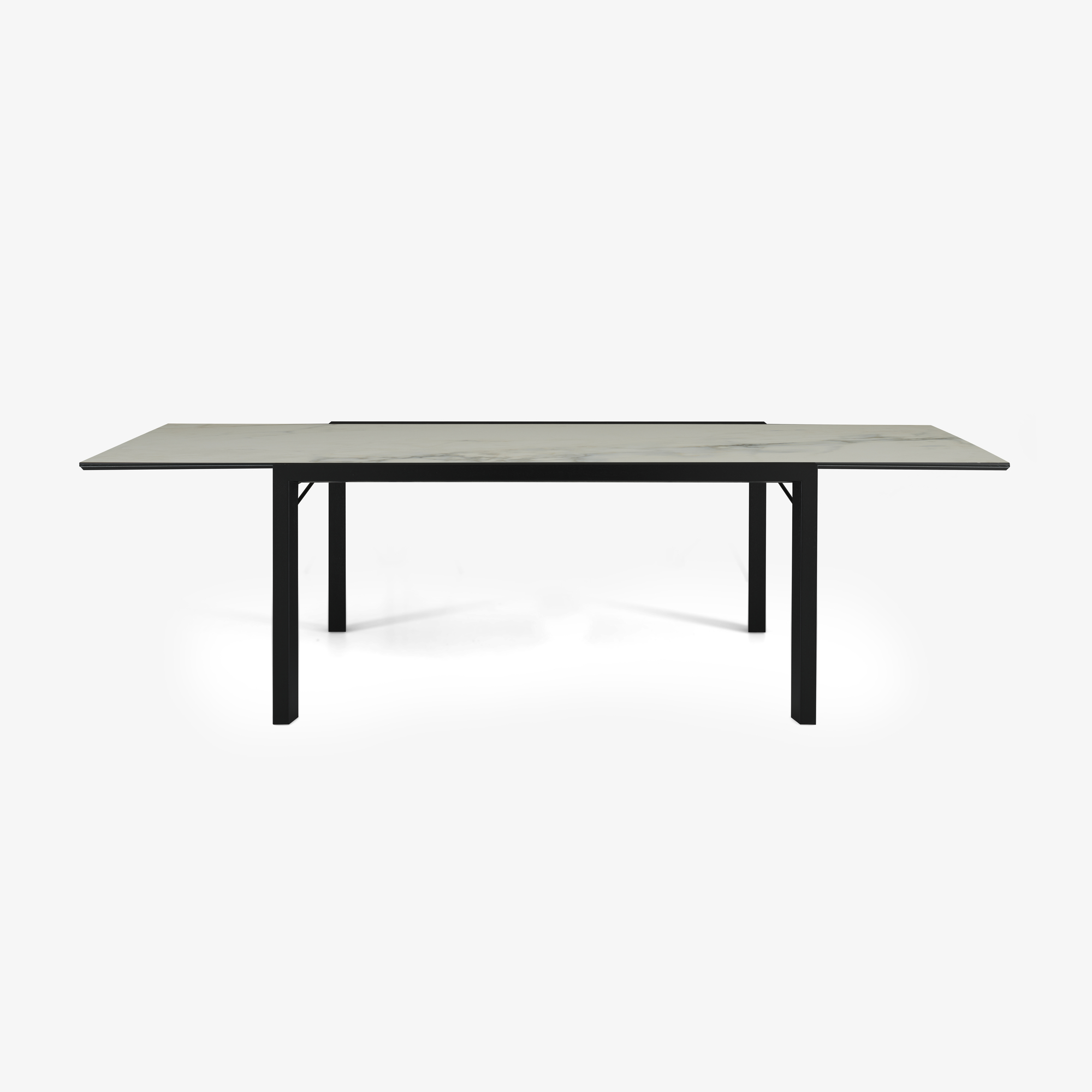 Image Mesa de comedor tablero gres cerámico aspecto mármol blanco patas de fresno teñido negro 4